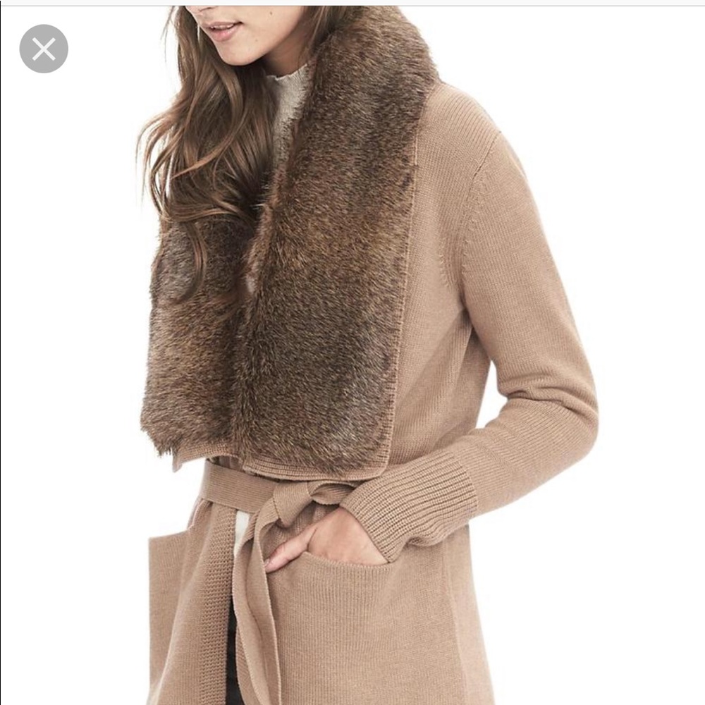 Banana Republic camel faux fur cardigan